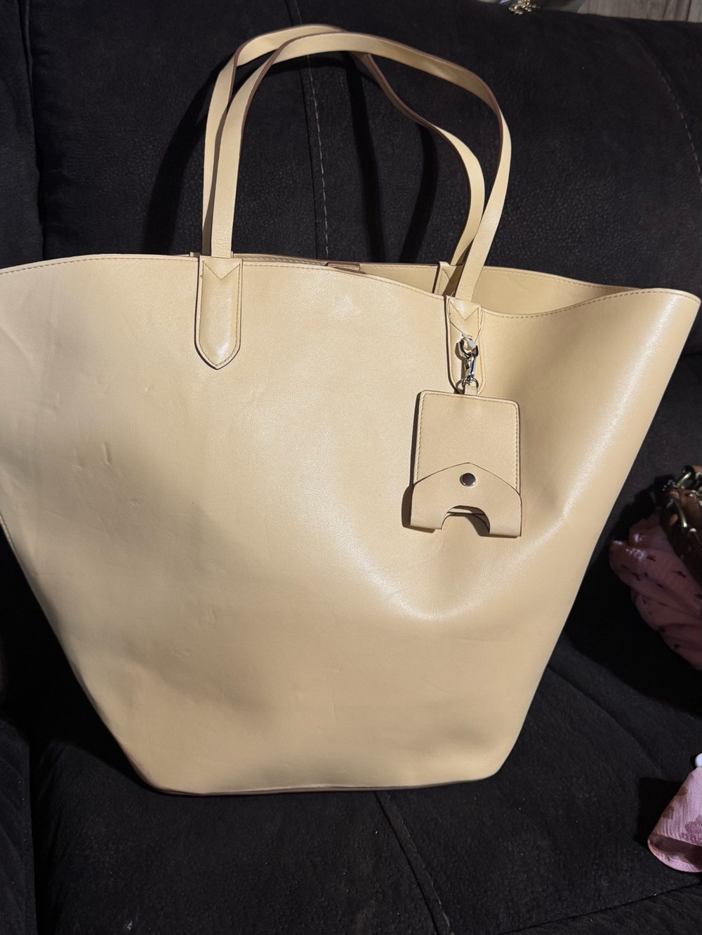 a new day Beige Tote Bag with Tag Accent